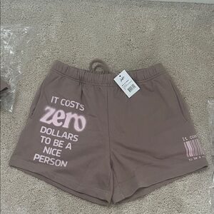 Comfy Athletic Shorts in Brown with Pink Print